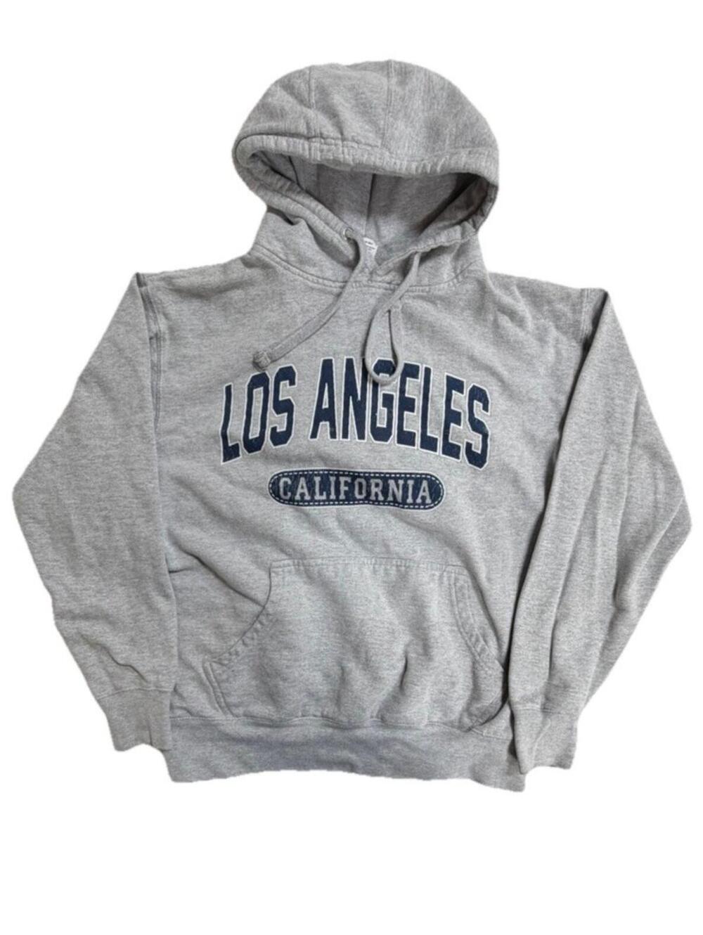 Graphic Los Angeles California Fleece Hoodie Gray Hooded Pockets Smart Blanks